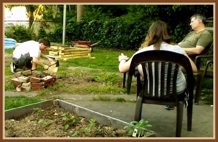 Enjoying the fire pit after a day of yard work