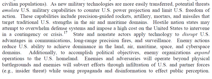 Screen snip from military document anticipating conflict on US soil