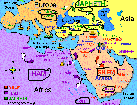 Map of the Sons of Noah and where they settled 2